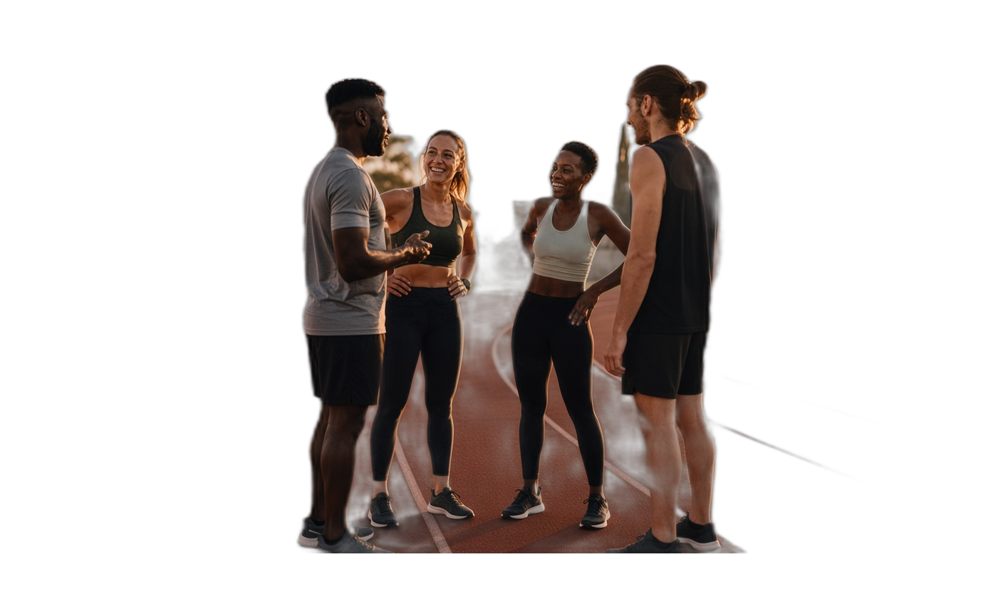 Athletes talking on a running track